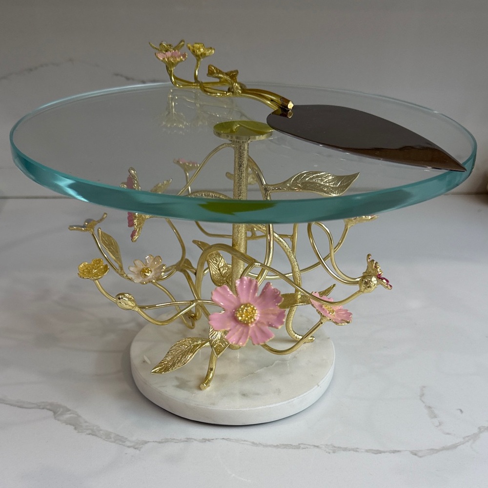 Michael Aram Gold and Pink Floral Cake Stand